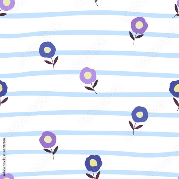 Obraz Cute Blue Mini Flower with Blue Stripe Seamless Pattern