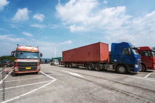 Obraz Large container truck in highway rest area