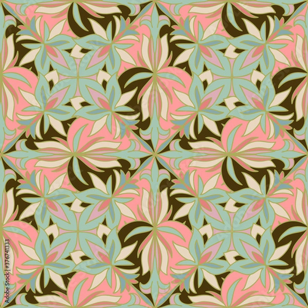 Fototapeta Vector ornamental pattern design of lined abstract flowers in pastel colors