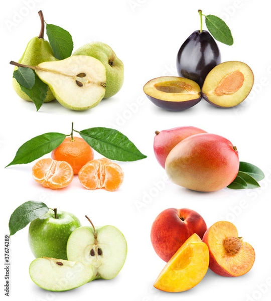 Fototapeta Set of fruits and vegetables isolated on white background.