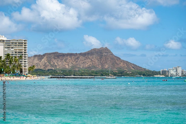 Obraz diamond head monument hike view from the Waikiki beach on the island of Oahu in Hawaii