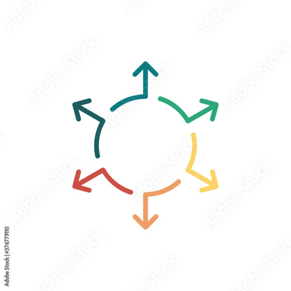 Fototapeta Infographic arrows. Grow expand spread your company idea influence concept elements icon logo. Arrows in different direction. Stock vector illustration isolated on white background.