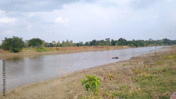 Obraz landscape with river and clouds