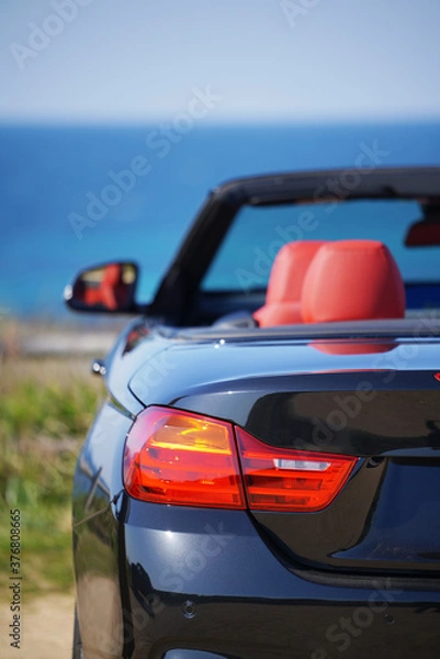 Fototapeta 海とオープンカーの後ろ姿　縦