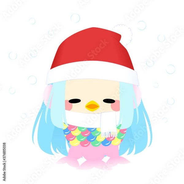 Fototapeta アマビエ　クリスマス　雪　冬　アウトラインなし　立ち絵　通常　目閉じ　口開き