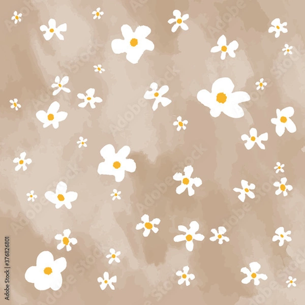 Obraz かわいい花柄の背景画像_茶色_手描き風_テキスタイル