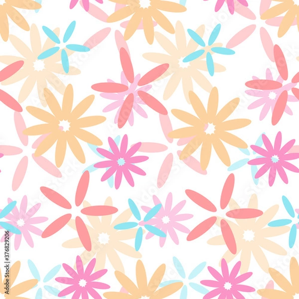 Fototapeta カラフルな花　シームレスパターン　透かし