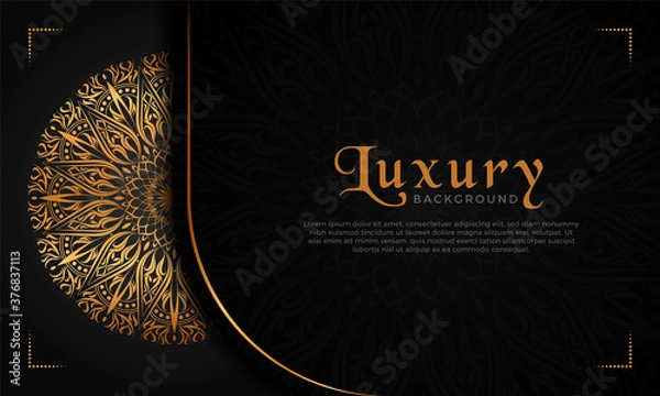 Obraz Luxury mandala background with floral ornament pattern. Hand drawn gold mandala design. Vector mandala template for decoration invitation, cards, wedding, logos, cover, brochure, flyer, banner.
