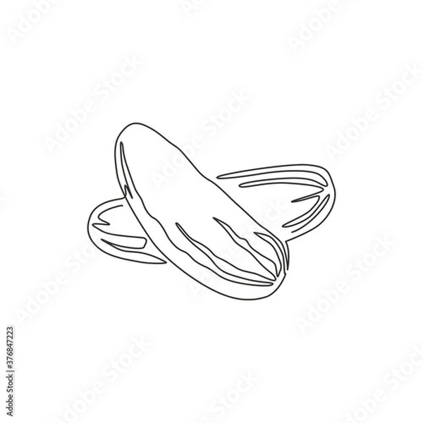 Fototapeta Single continuous line drawing of whole healthy organic cucumber for orchard logo identity. Fresh vegetable concept for vegan garden icon. Modern one line draw design vector graphic illustration