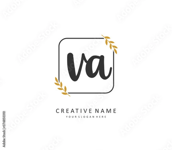 Fototapeta V A VA Initial letter handwriting and signature logo. A concept handwriting initial logo with template element.