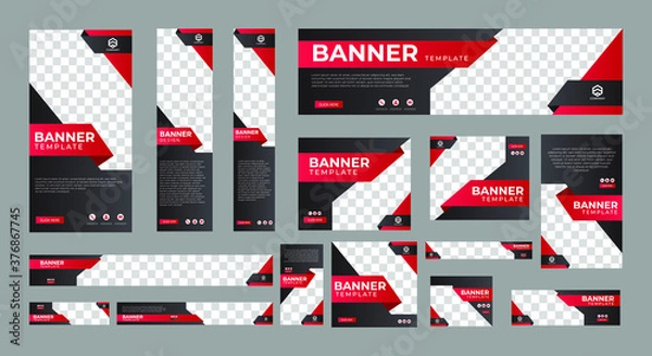 Fototapeta set of creative web banners of standard size with a place for photos. Vertical, horizontal and square template. vector illustration EPS 10