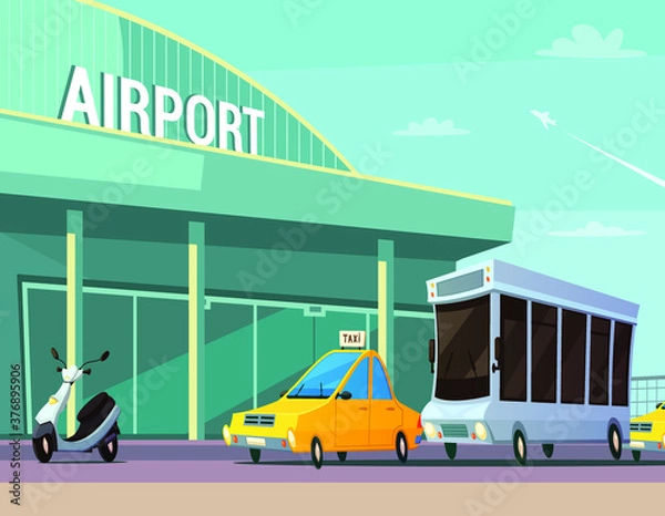 Fototapeta Vehicles waiting in the line at the airport. 