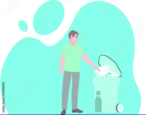 Obraz Boy throwing the garbage in the dustbin. 