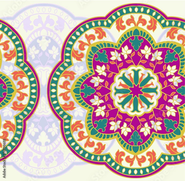 Obraz Mandala Vintage multi color pattern in Indian, Turkish style. Endless pattern can be used for ceramic tile, wallpaper, linoleum, textile, web page background. Vector