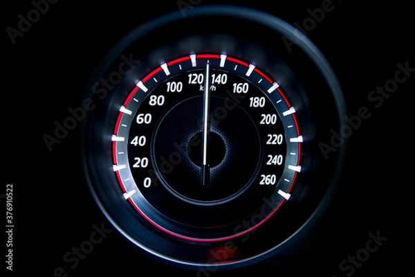 Obraz 130 Kilometers per hour,light with car mileage with black background,number of speed,Odometer of car.