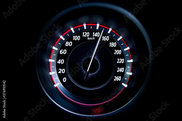 Obraz 150 Kilometers per hour,light with car mileage with black background,number of speed,Odometer of car.