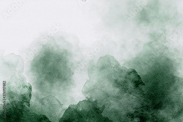 Obraz Dark green watercolor abstract background. Watercolor green background.