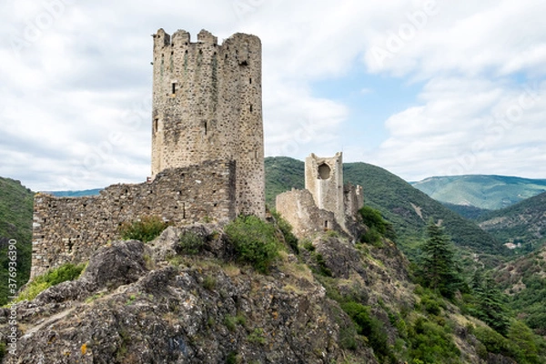 Fototapeta Ruins of four medieval cathar castles Lastours in the mountain valley of Pyrenees, France