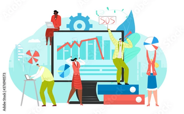 Fototapeta Market decline concept, financial crisis in business and economic, falling graph of stock market, bankruptcy flat vector illustration. Concept of analyzing crisis in finance and banking.