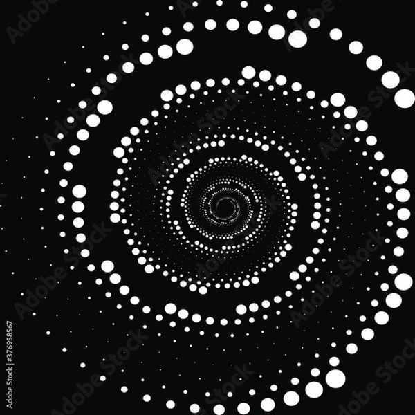 Fototapeta White dotted stripes in spiral form. Halftone dots. Geometric art. Trendy design element for frame, logo, tattoo, sign, symbol, web, prints, posters, template, pattern and abstract background