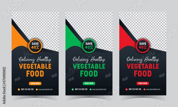 Fototapeta Post w mediach społecznościowych dotyczący szablonu Instagram Stories ze zniżką na jedzenie