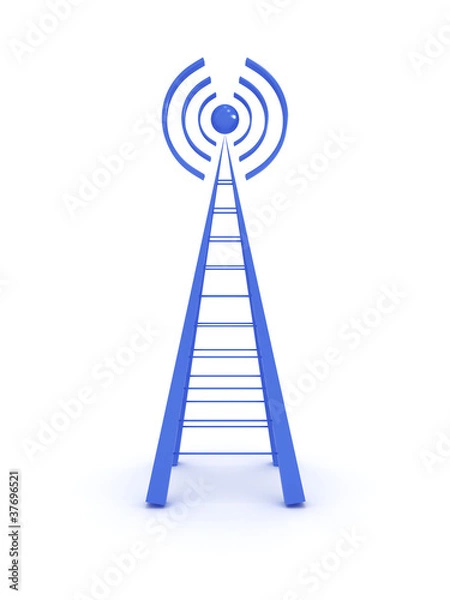 Fototapeta Wireless tower isolated on white background. 3D image