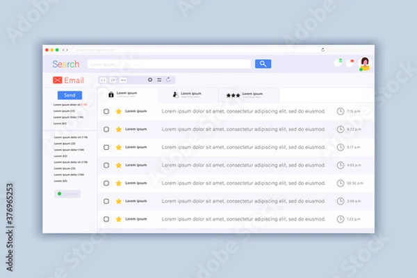 Obraz Email Application web page design template, modern user interface and content mockup