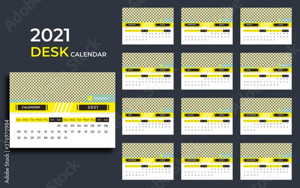 Obraz Desk calendar 2021 Premium Vector, Desk calendar for 2021