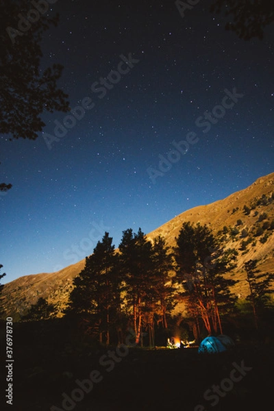 Fototapeta night landscape with mountains and moon