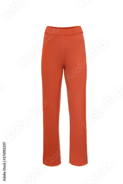 Fototapeta knitted orange pants trousers isolated on white, front