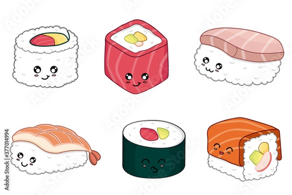 Fototapeta Set of sushi and nigiris in vector illustration