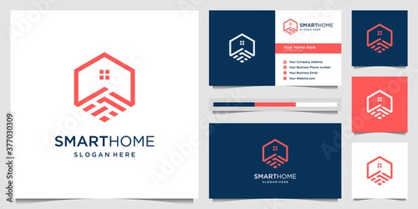 Fototapeta Abstract home with hexagon symbol logo design