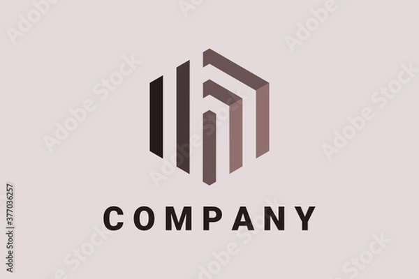 Fototapeta Hexagon vector logo for real estate and general business with line and arrow elements forming a home and shield illustration. Hexagon logo initial "h" or "hh" or "A"