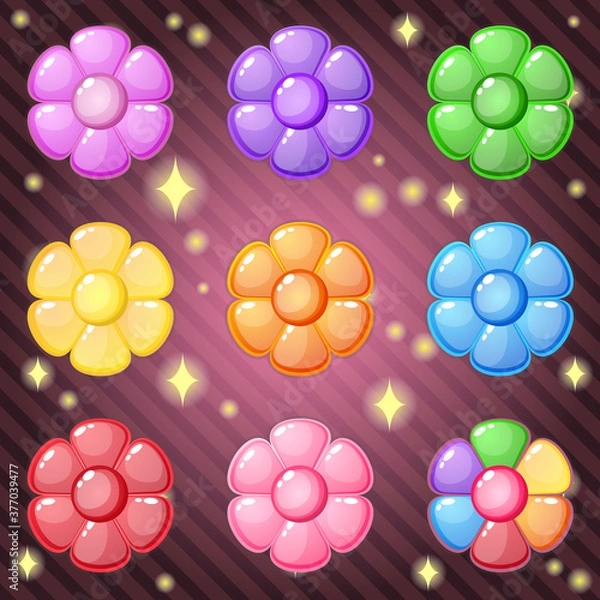 Obraz Jelly of flowers for match 3 puzzle game. Vector illustration.