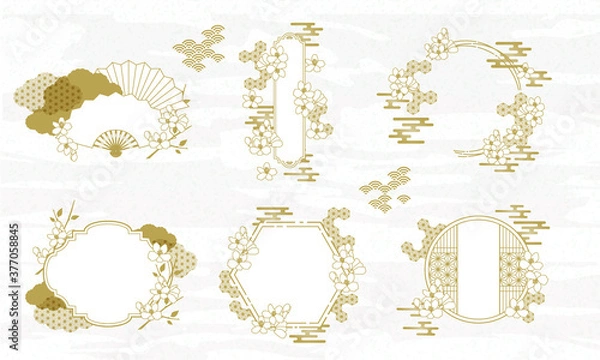 Obraz 和柄と桜の花のベクターフレームイラスト素材セット