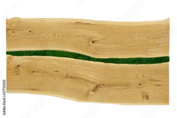 Obraz Exclusive home table, solid wood slab, wood texture background. Stylish table with moss elements.