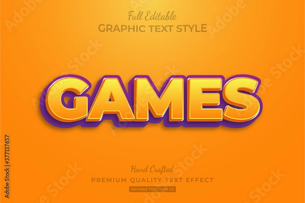 Fototapeta Games Title Editable 3D Text Style Effect Premium