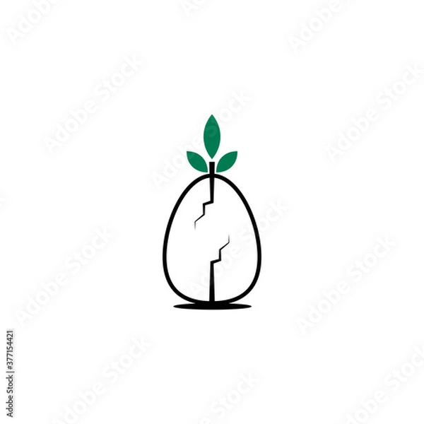 Fototapeta green egg logo icon with leaves growing on the egg, - Vector