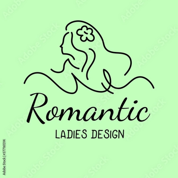 Obraz Vector beautiful illustration of woman head and inscription on green color background.