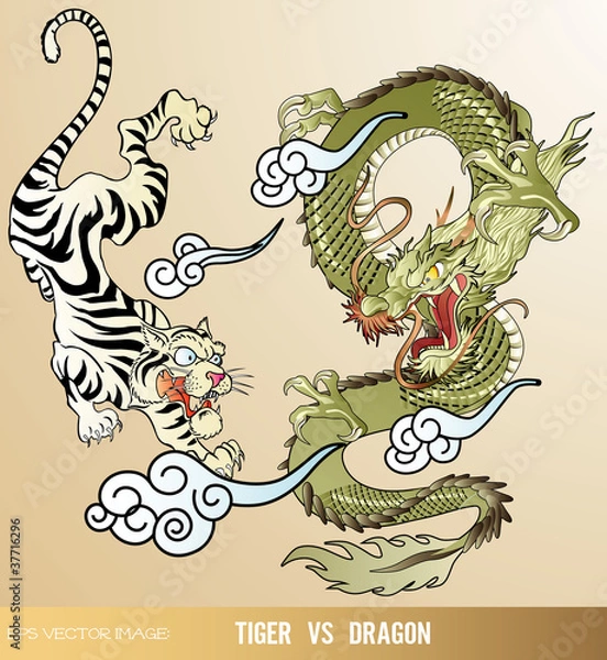 Fototapeta eps Vector image:Tiger VS Dragon