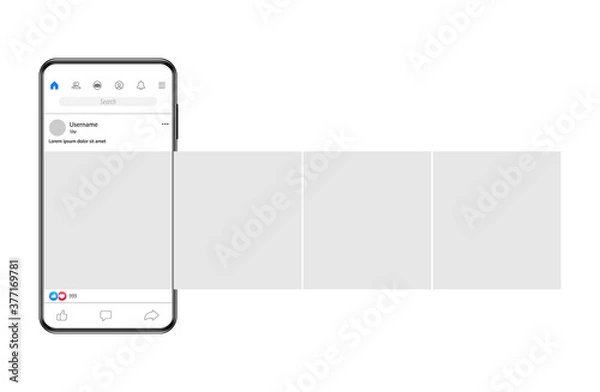 Obraz Smartphone with carousel interface post on social network.