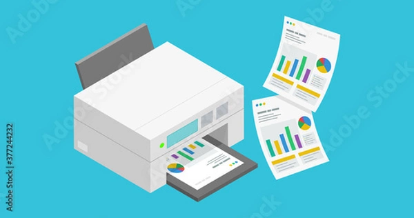 Obraz アイキャッチに使えるドキュメントを印刷するプリンターとプリント用紙のイラスト