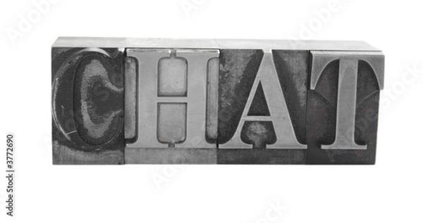 Fototapeta the word 'CHAT' in old, inkstained metal type