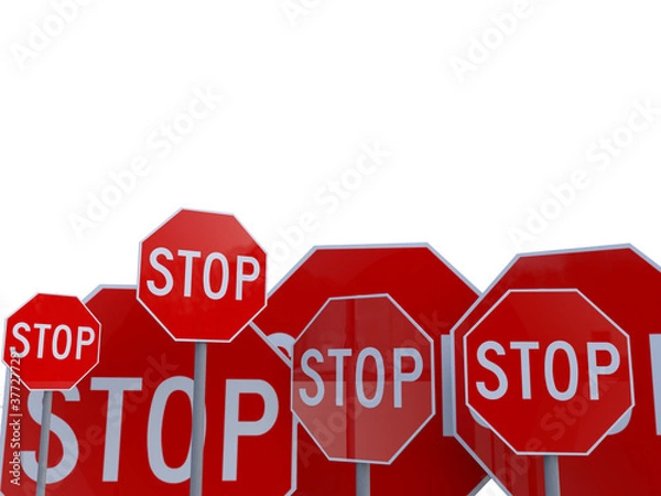 Obraz multiple stop warning signs over white background