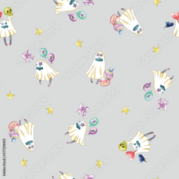 Obraz おばけがハッピーな夜の街でパーティを楽しむ柄
