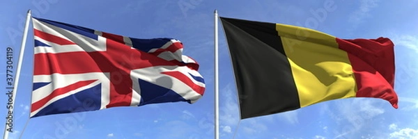 Fototapeta National flags of Great Britain and Belgium, 3d rendering