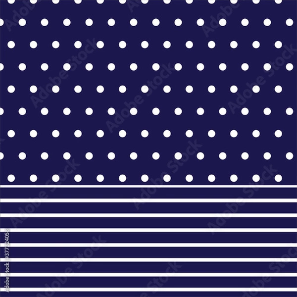 Obraz White polka dots pattern on blue background with white strips at bottom.