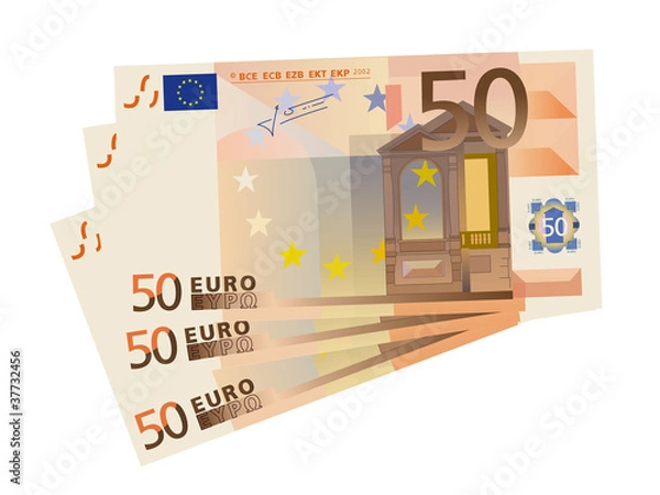 Obraz vector drawing of a 3x 50 Euro bills (isolated)