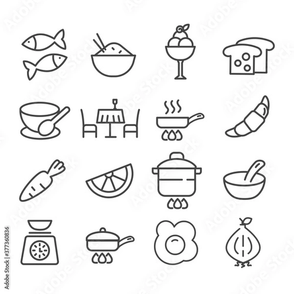 Obraz Set of food icon. Restaurant or cooking concept. Modern outline on white background