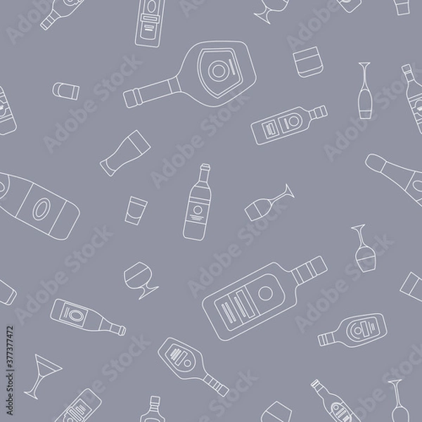 Fototapeta Alcohol drink - Vector background (seamless pattern) of glass, bottle, wine, beer, champagne, whiskey, vodka, cognac and others for graphic design